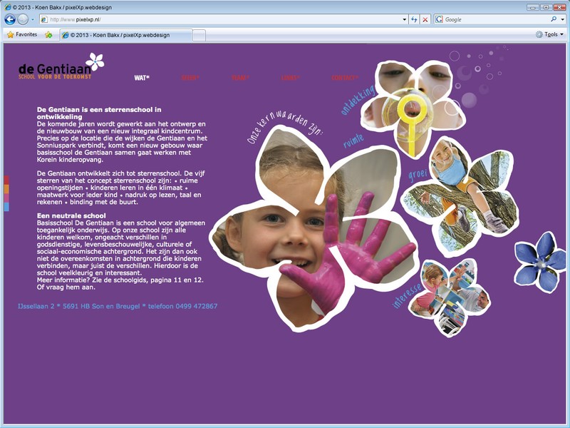 De hele website bestaat uit één pagina, die horizontaal scrollt.