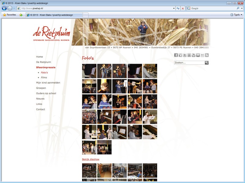 Foto-albums worden via Flickr.com beheerd en eenvoudig geplaatst op een pagina.